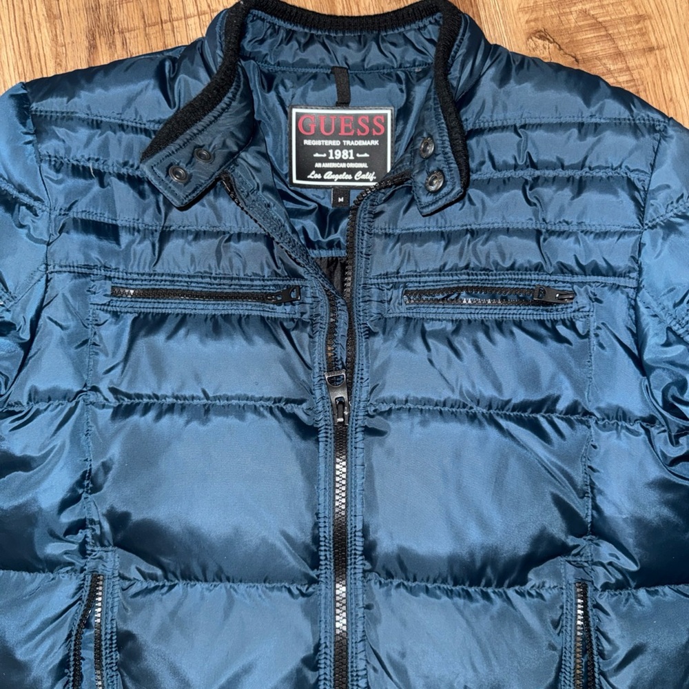 Men’s Navy Blue Moto Style Guess Los Angeles Jacket Size Medium - Picture 2 of 10
